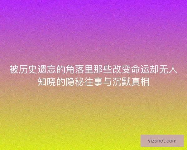 被历史遗忘的角落里那些改变命运却无人知晓的隐秘往事与沉默真相